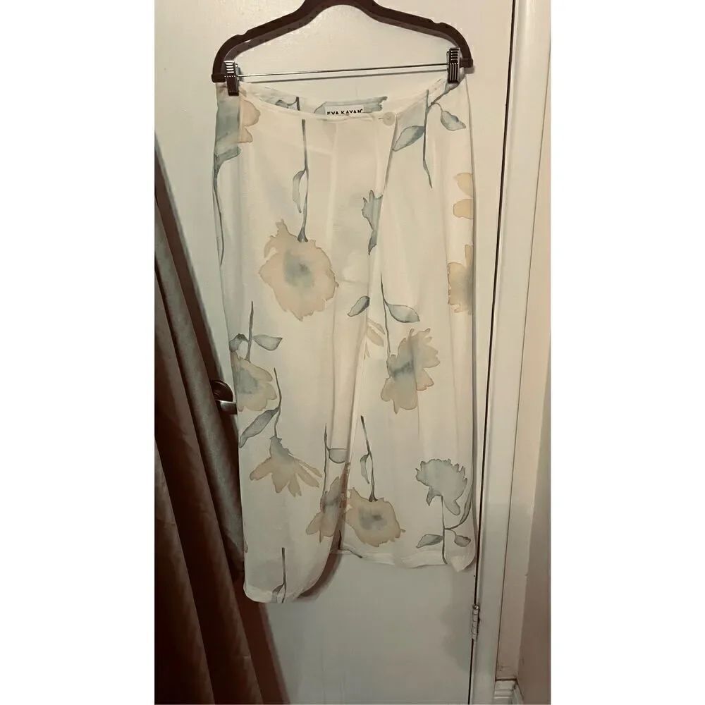 Eva Kayan Beige and Sage Green Floral Wrap Skirt Womens SIze  16